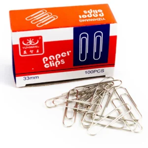 PAPER CLIPSDescription Box of 10 pack 33mm : 100 pieces per pack 50 mm : 100 pieces per pack 78 mm : 50 pieces per pack Strong steel material Black silver